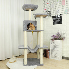 Luxury Cat Tower with Double Condos and Spacious Perch - Fully Wrapped Scratching Sisal Post